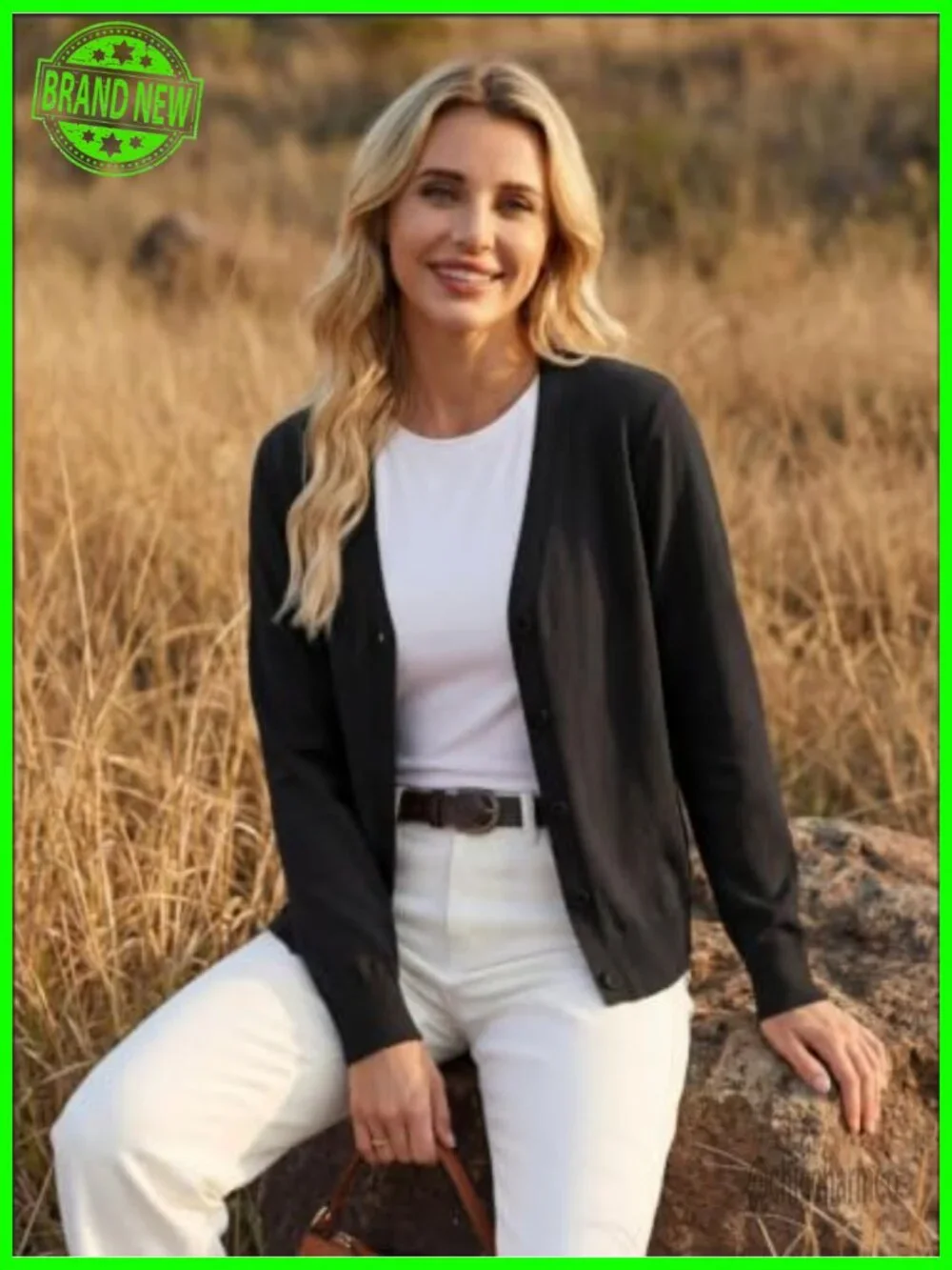 Lightweight Long Sleeve V-Neck Cardigan Button Front Women's Open Knit Sweater